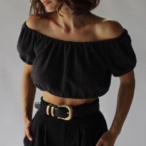 Na Nin Stella Basketweave Cotton Crop Top in Faded Black Size 1